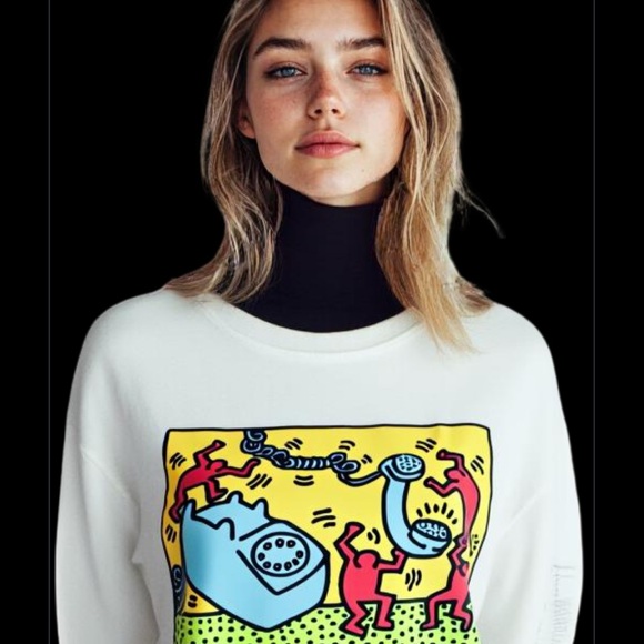 Keith Haring Long Sleeve Art T Shirt Size M - Signature On Sleeve - 2 Sided Art - Picture 1 of 15